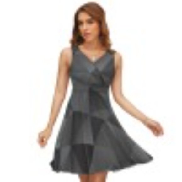 Sleeveless gray & Black Dress All Sizes - Picture 3 of 7